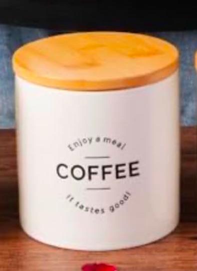 Ceramic canister with airtight seal bamboo lid 11*10.5cm