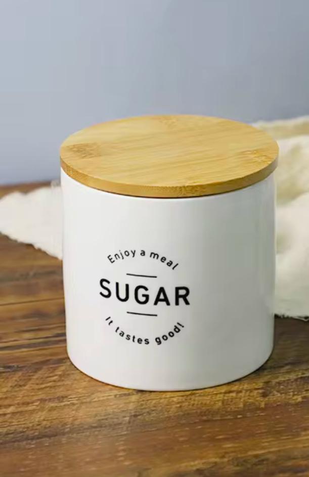 Ceramic canister with airtight seal bamboo lid 11*10.5cm