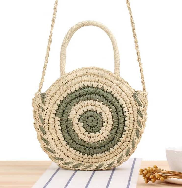 Summer round beach straw bag with handle 28cm