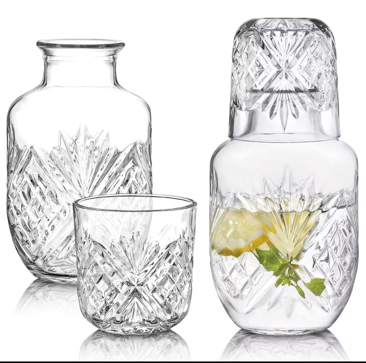 Bedside night glass carafe 2 piece set (pitcher 525ml +cup)