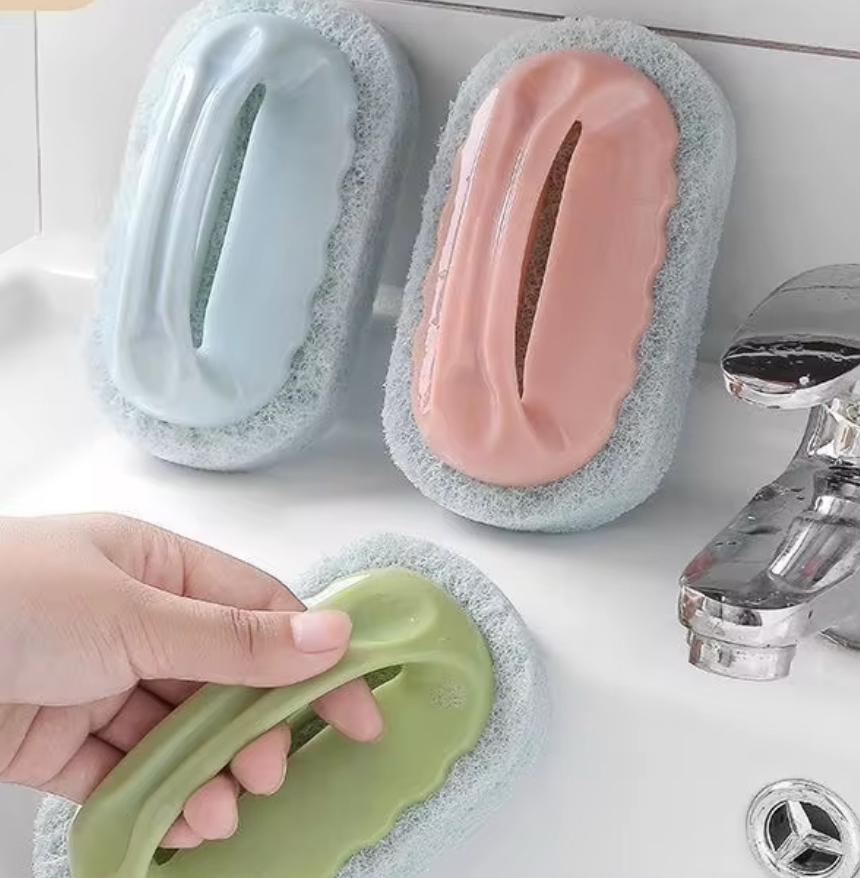 Kitchen and bathroom cleaning sponge with handle