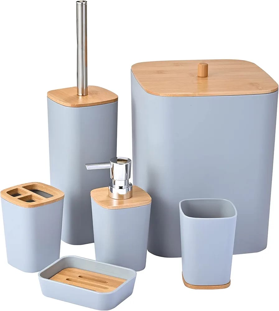 6 Pieces modern bathroom set with bamboo lid
