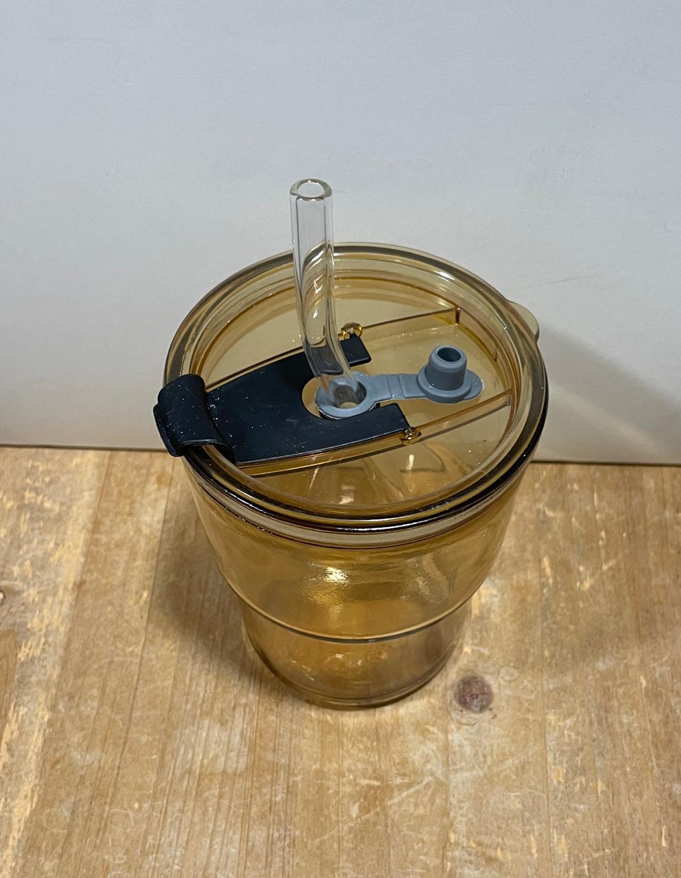 Glass mug with glass straw and lid