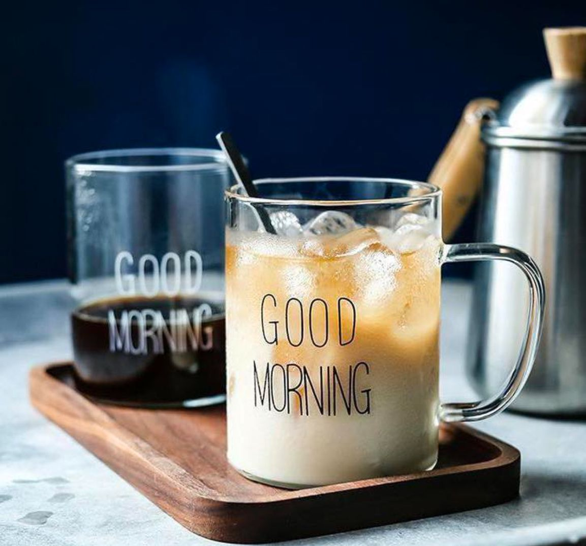 Good morning glass long mug