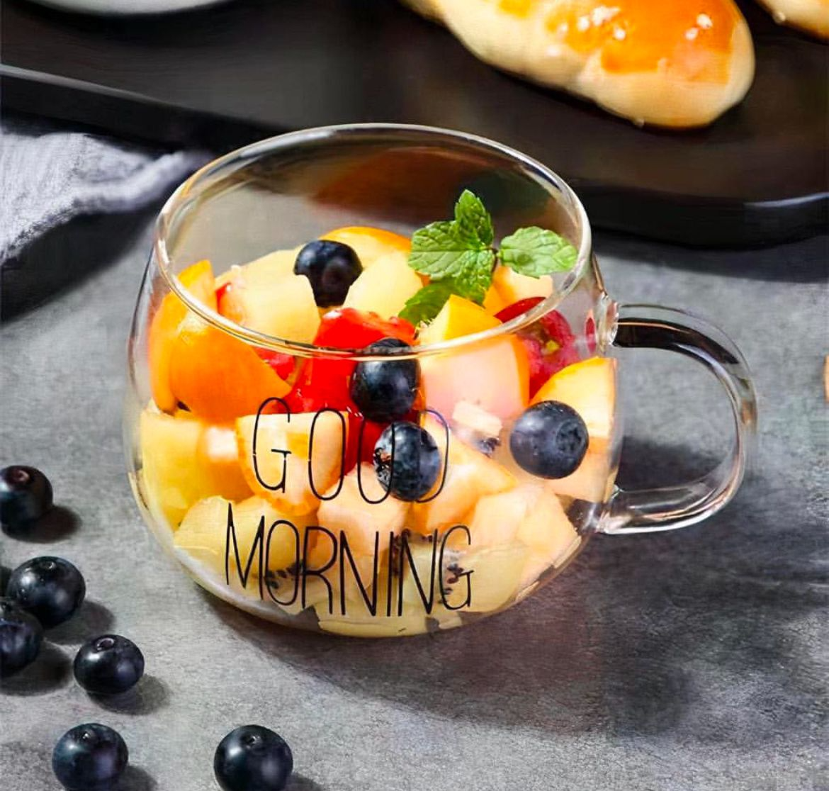 Good morning glass round mug