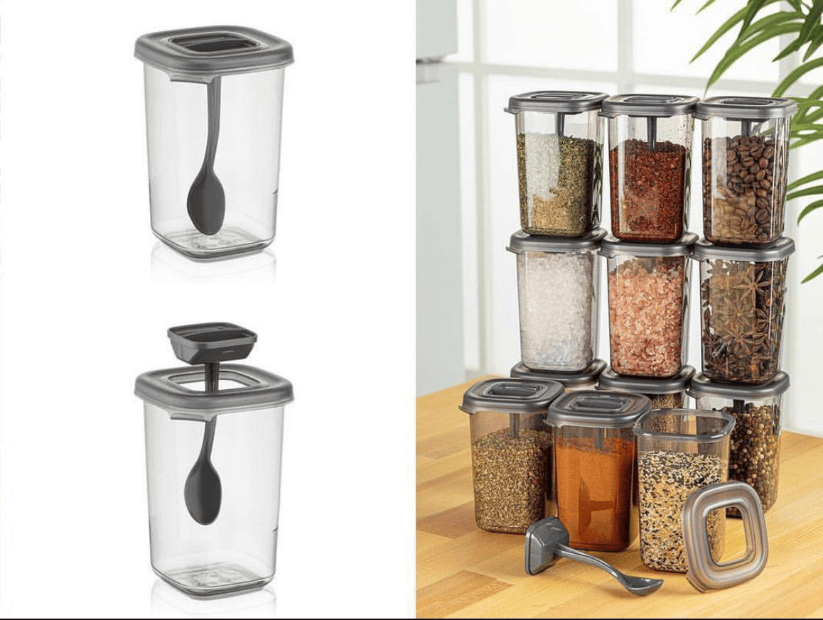 Plastic spice jars with spoon