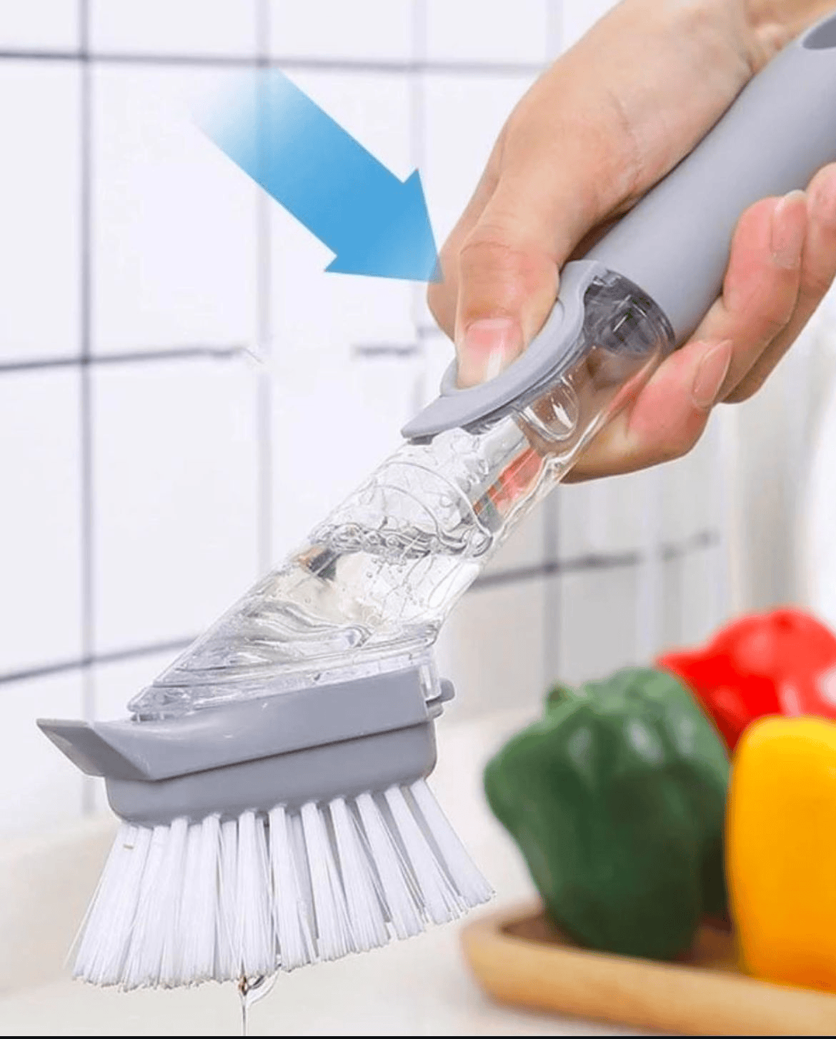 Soap dispensing dish scrubbing brush