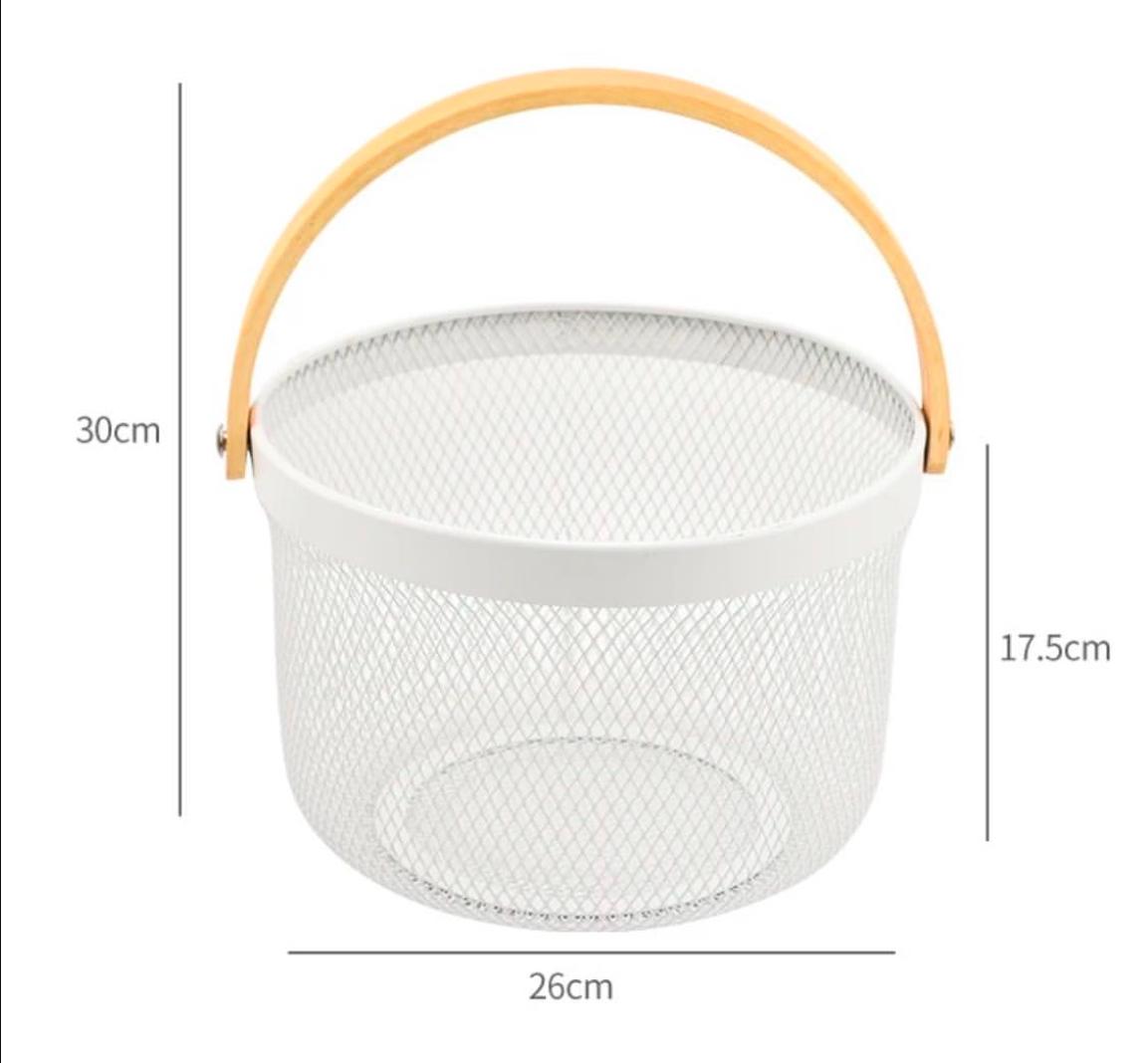 Multi-functional metal wire basket with wood handle