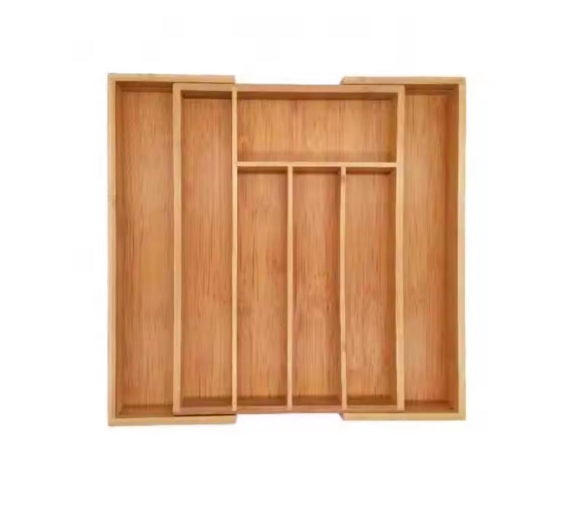 Bamboo expandable cutlery tray drawer organizer