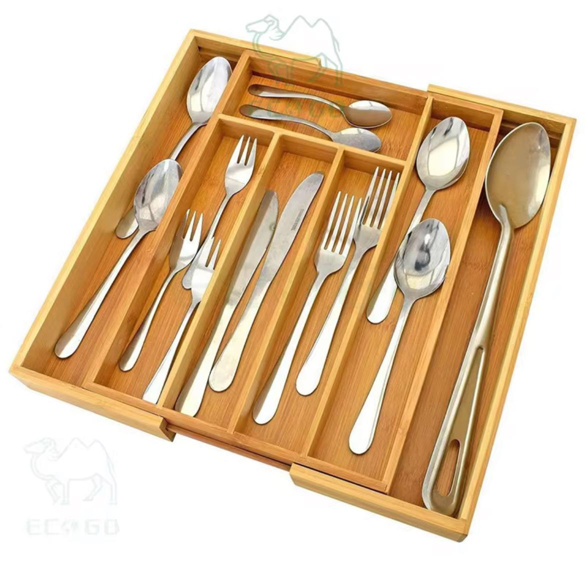 Bamboo expandable cutlery tray drawer organizer