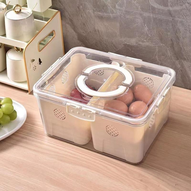 Refrigerator storage box with lid and 2 compartment 24*17*14.5cm