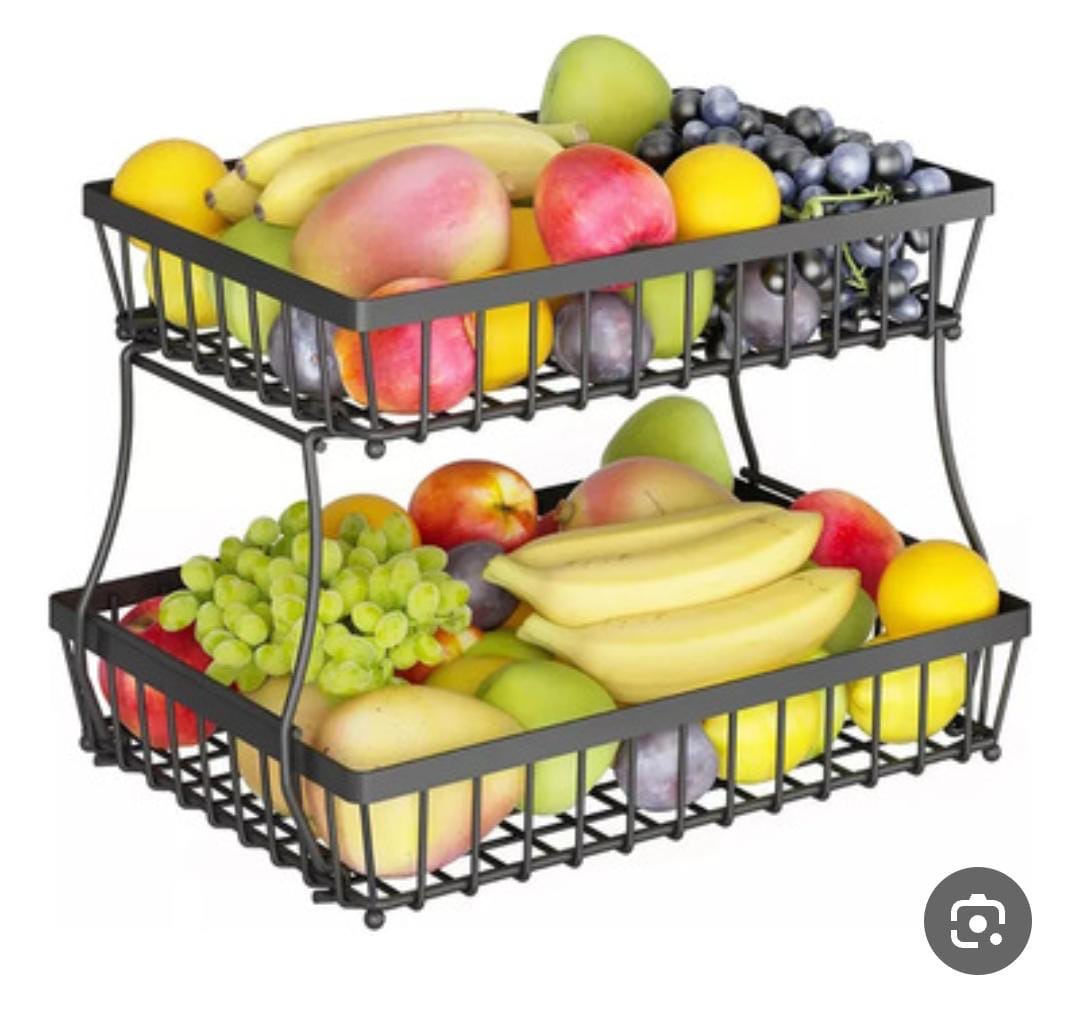 Countertop carbon steel fruit rack 2 tiers detachable and screw free (30*30*18cm)