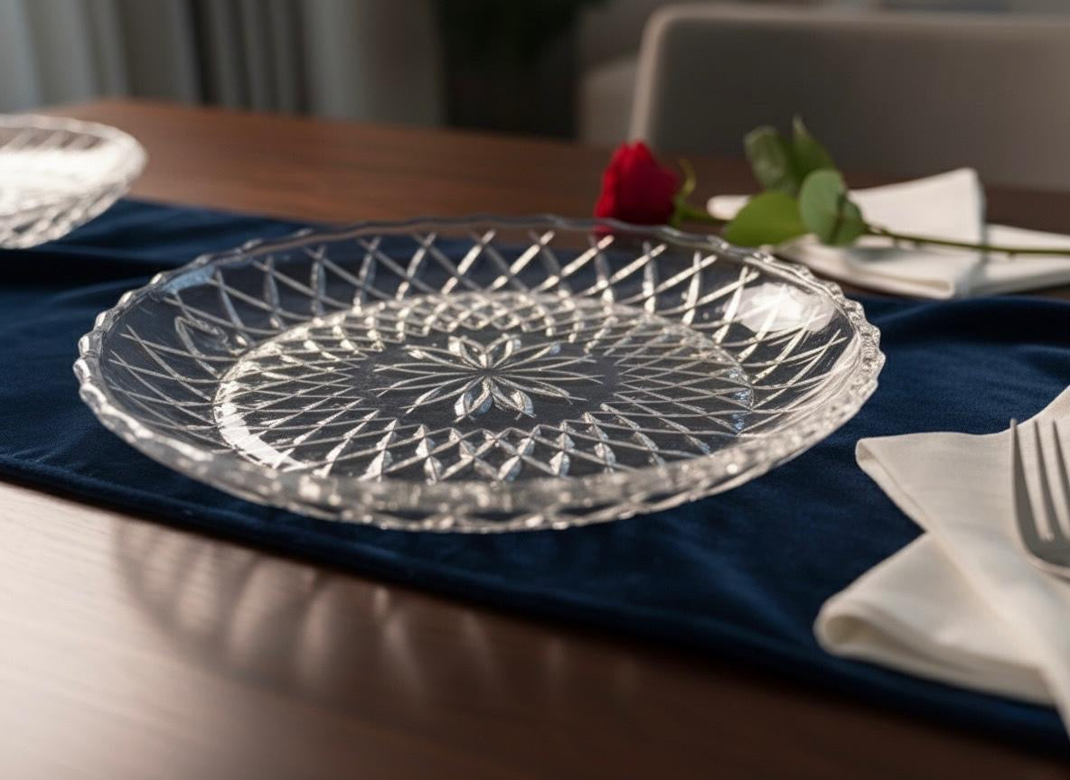 Round transparent crystal glass plate suitable for fruits and desserts (diameter 28cm)