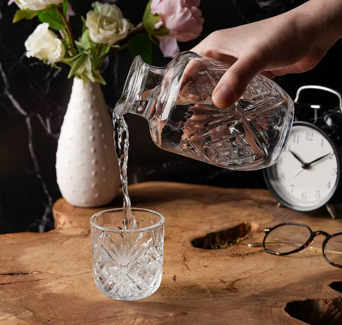 Bedside night glass carafe 2 piece set (pitcher 525ml +cup)