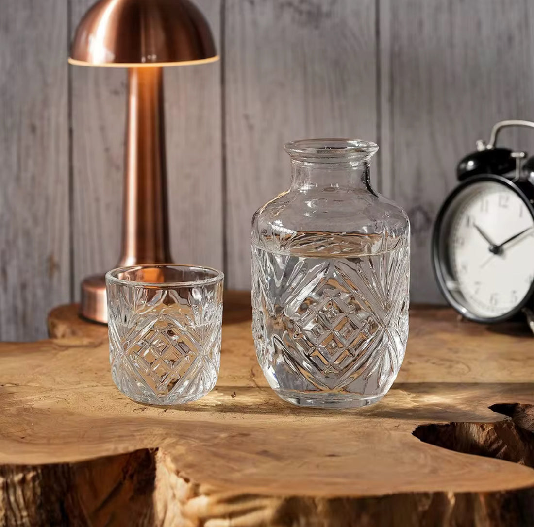 Bedside night glass carafe 2 piece set (pitcher 525ml +cup)