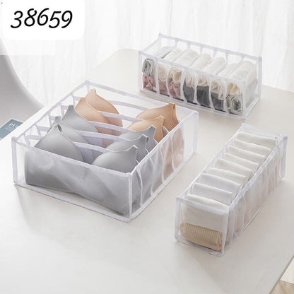 White rectangular mesh fabric folding storage bin 35*15*12cm set of 3