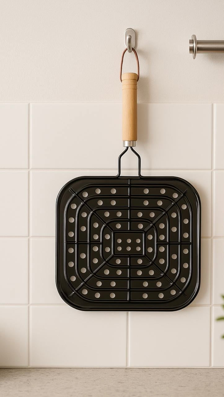 Iron square heat regulator and distributor for stove with wooden handle 18.5cm