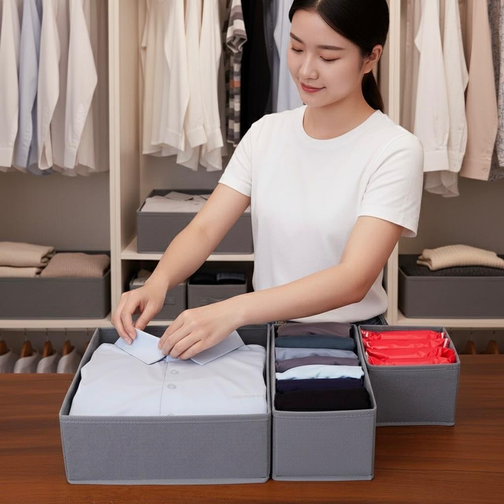 Fabric foldable storage organizer set of 3 (14*14*12cm / 28*14*12cm / 28*28*12cm)