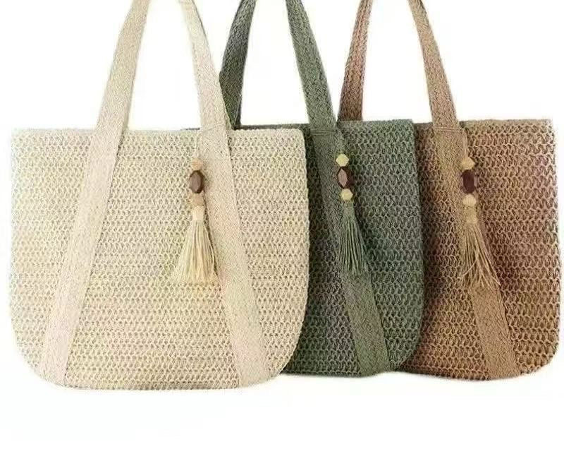 Summer beach straw bag with handle 43*39cm