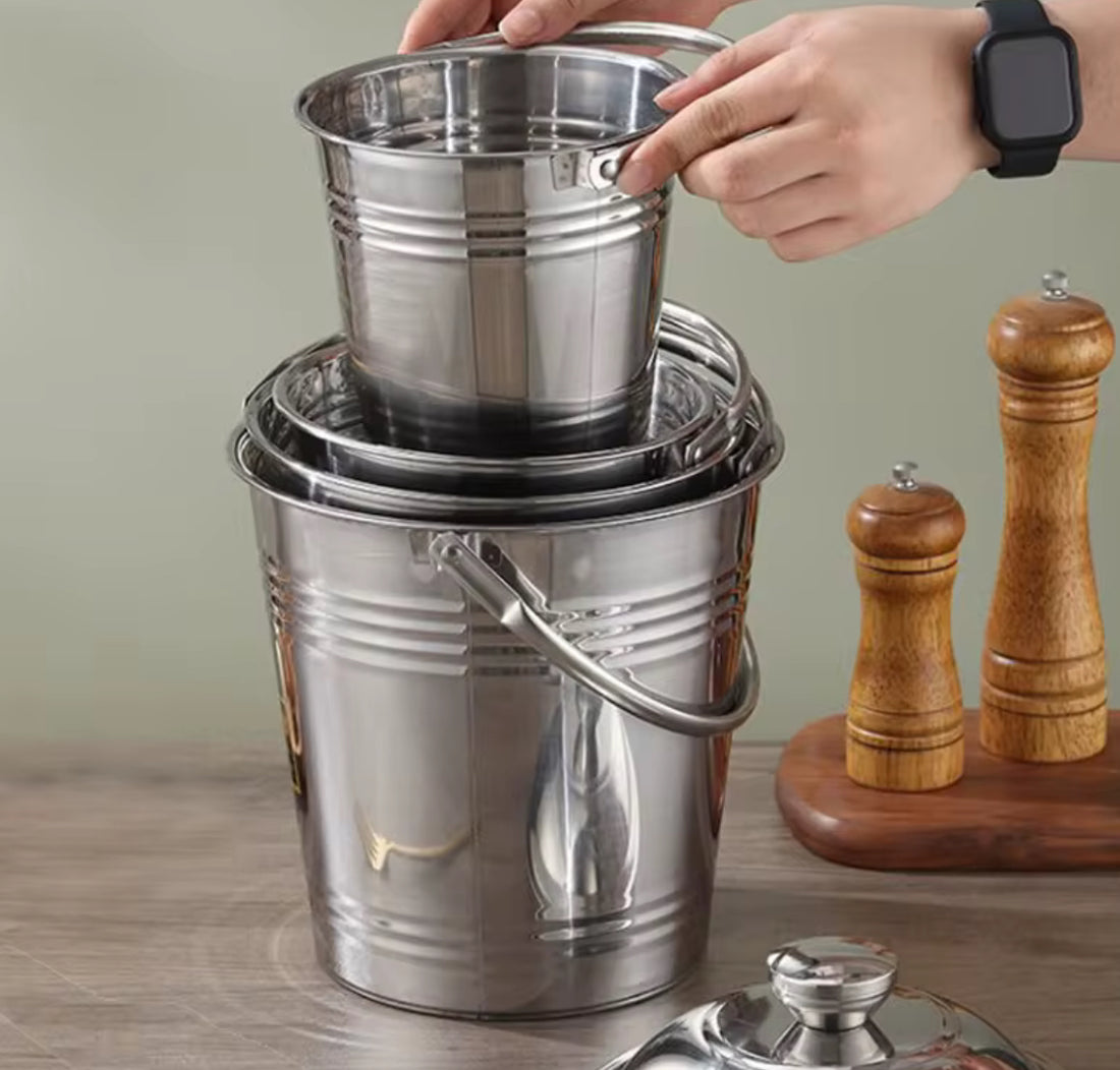 Stainless steel ice cooler bucket with handle
