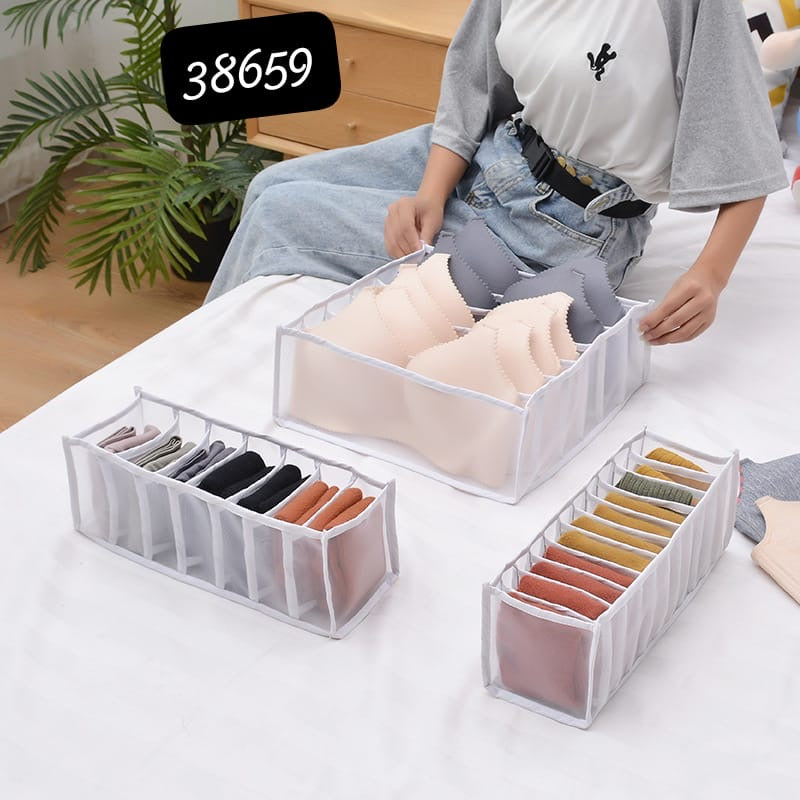White rectangular mesh fabric folding storage bin 35*15*12cm set of 3