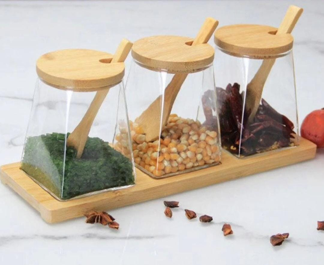 Spice jars + stand + spoons set of 3(medium)