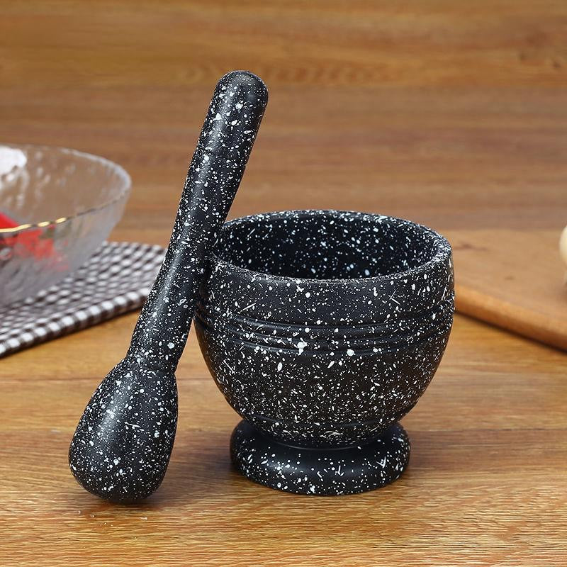 Morter pestle set manual garlic and herb crusher plastic granite print ( diameter 10cm)