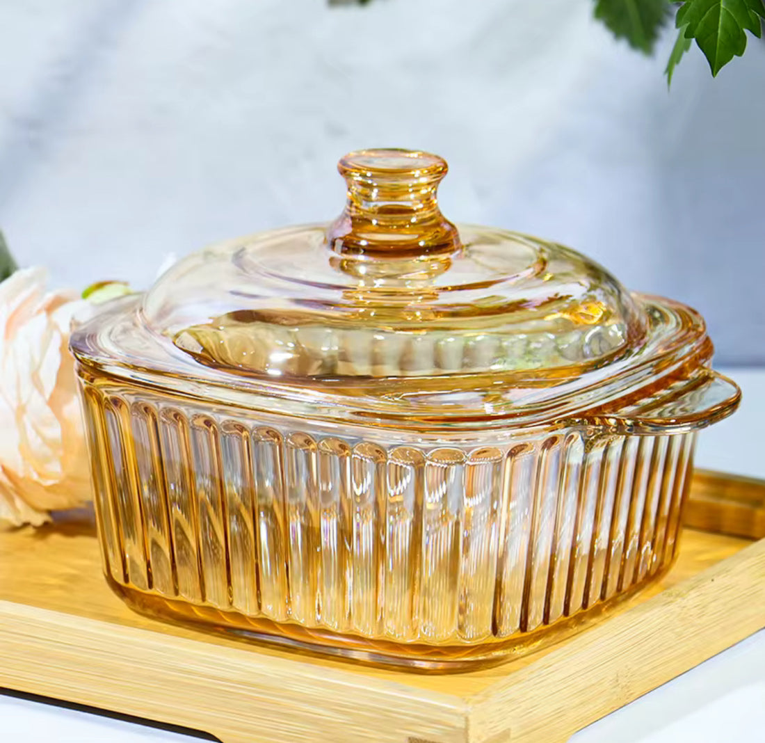 Heat resistant high borosilicate small cooking glass pot 1L