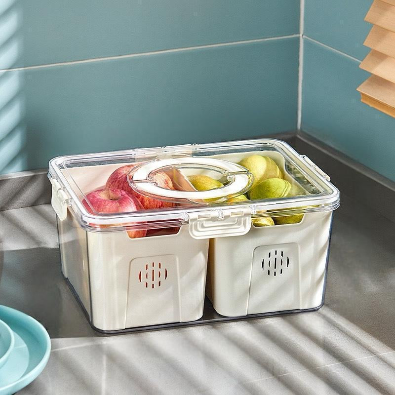 Refrigerator storage box with lid and 2 compartment 24*17*14.5cm