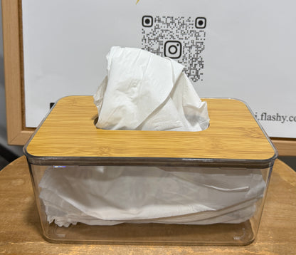 Transparent tissue box with bamboo lid 22.5*13.5*10cm