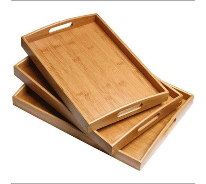 Rectangular bamboo serving tray set with handles 3pcs ( 45cm , 40cm and 33cm)
