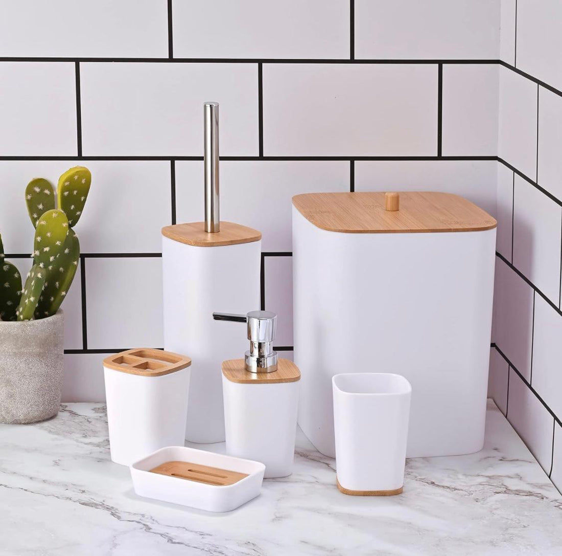 6 Pieces modern bathroom set with bamboo lid