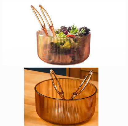 Plastic salad mixing bowl with fork and spoon