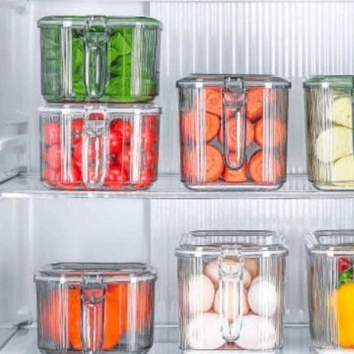 Small fridge organizer with lid and drainer