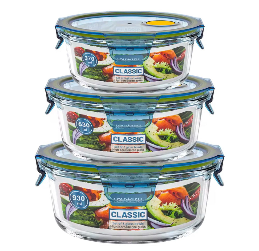Glass food storage container microwave safe bpa free (3 pcs set)