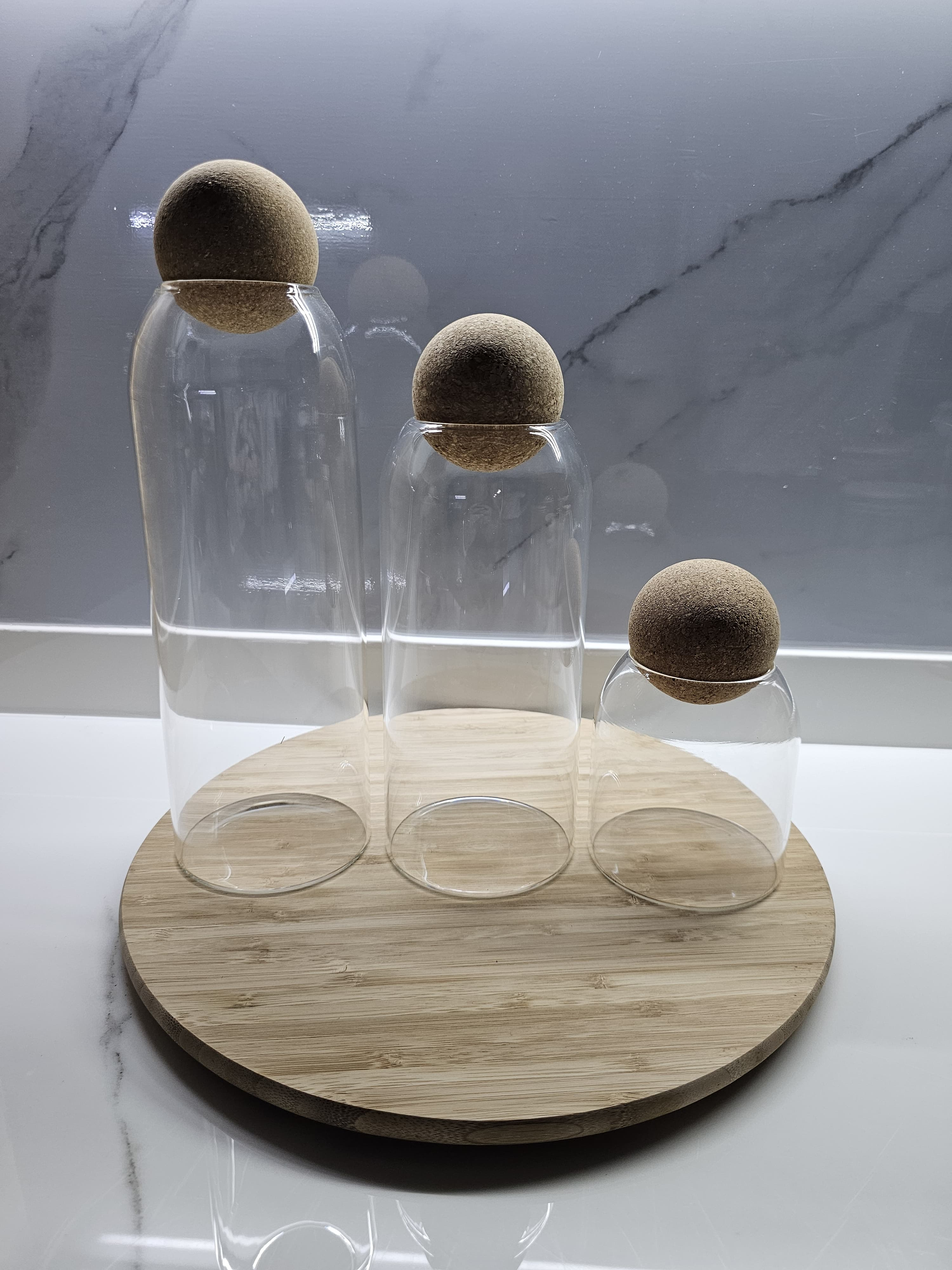 Glass storage jars with cork wood lid