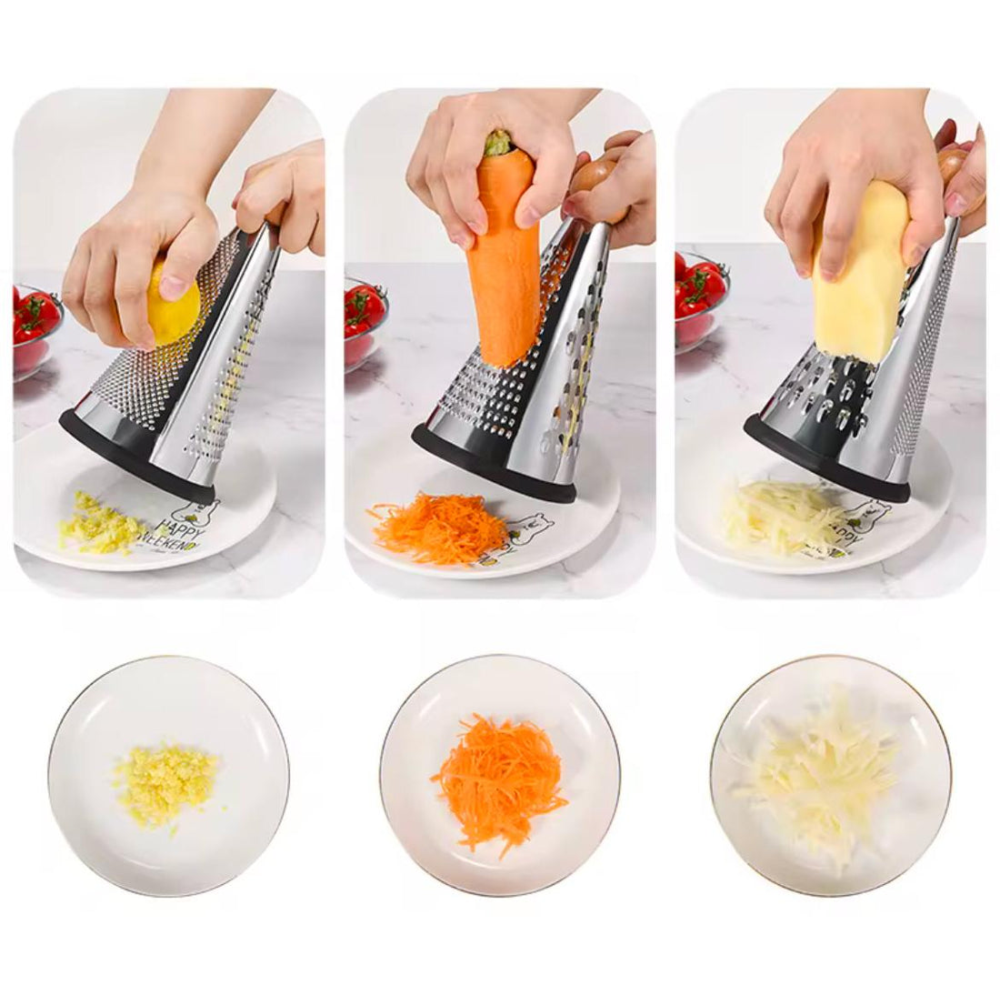 Conical stainless steel grater with wood handle