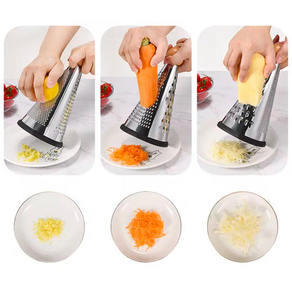 Conical stainless steel grater with wood handle
