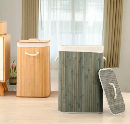 Foldable bamboo laundry basket with lid