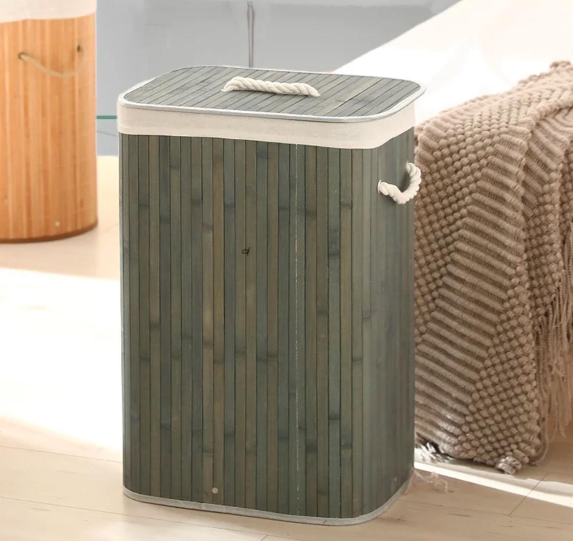Foldable bamboo laundry basket with lid
