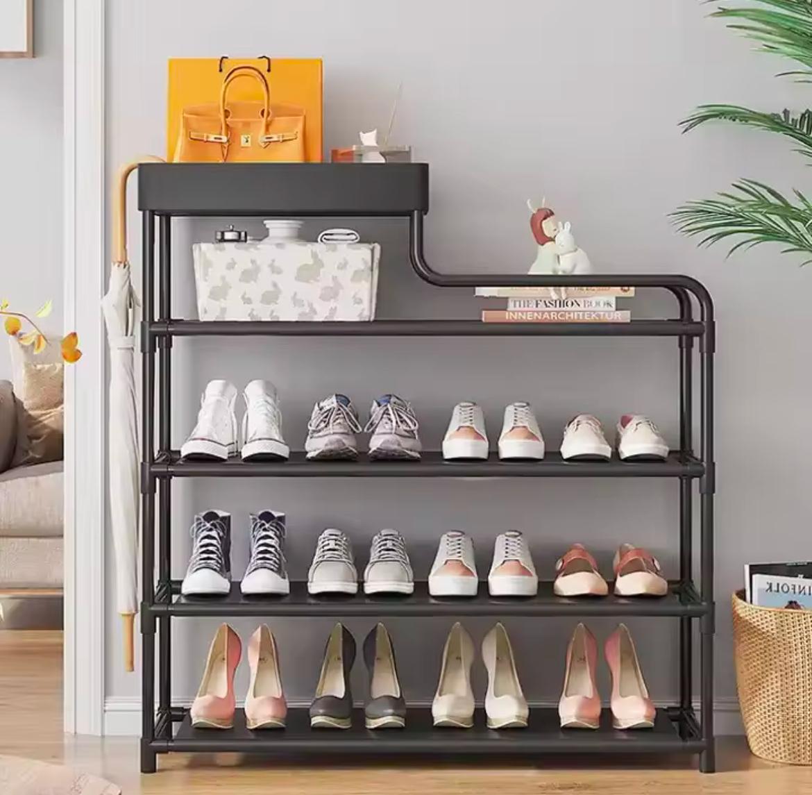 Metal shoe storage rack with fabric shelves 5 layers 80*78.5*21 cm