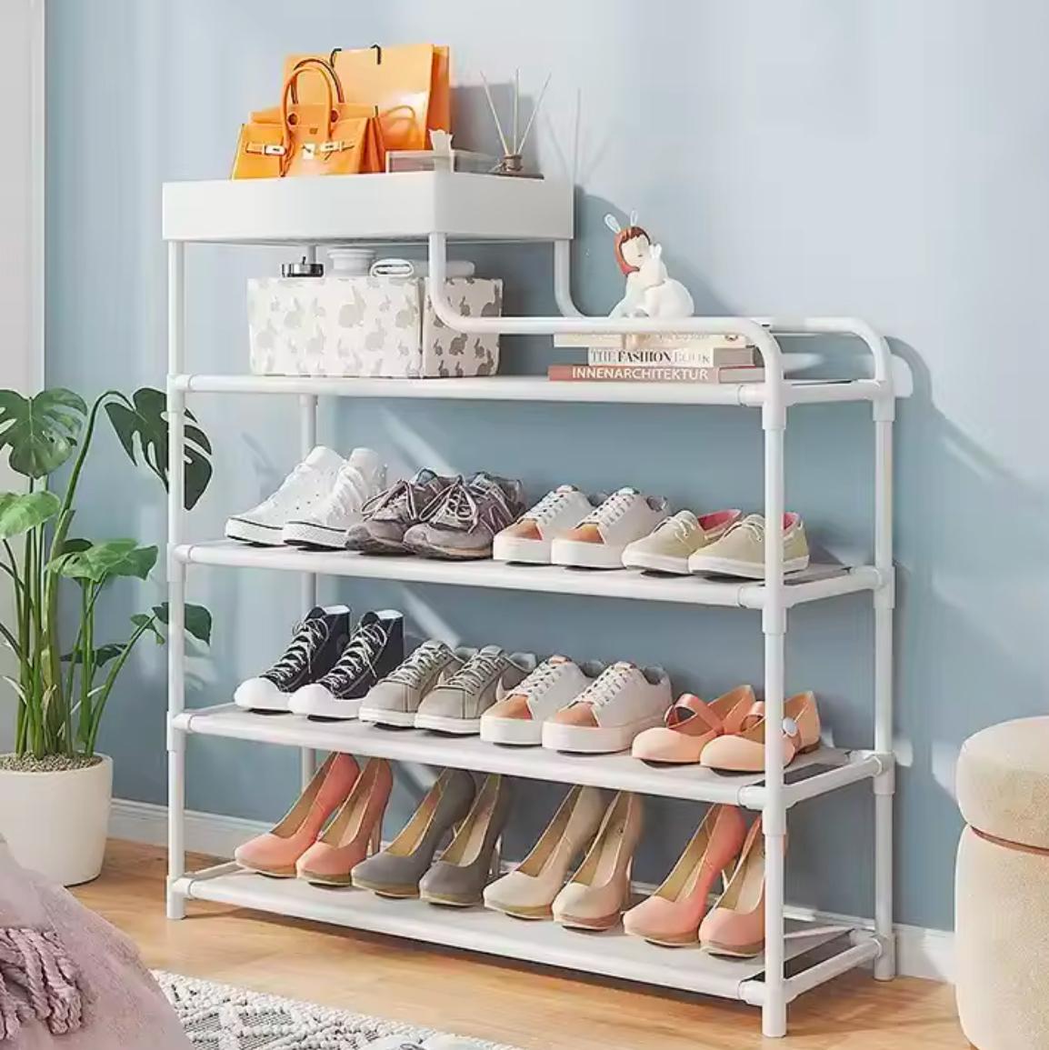 Metal shoe storage rack with fabric shelves 5 layers 80*78.5*21 cm